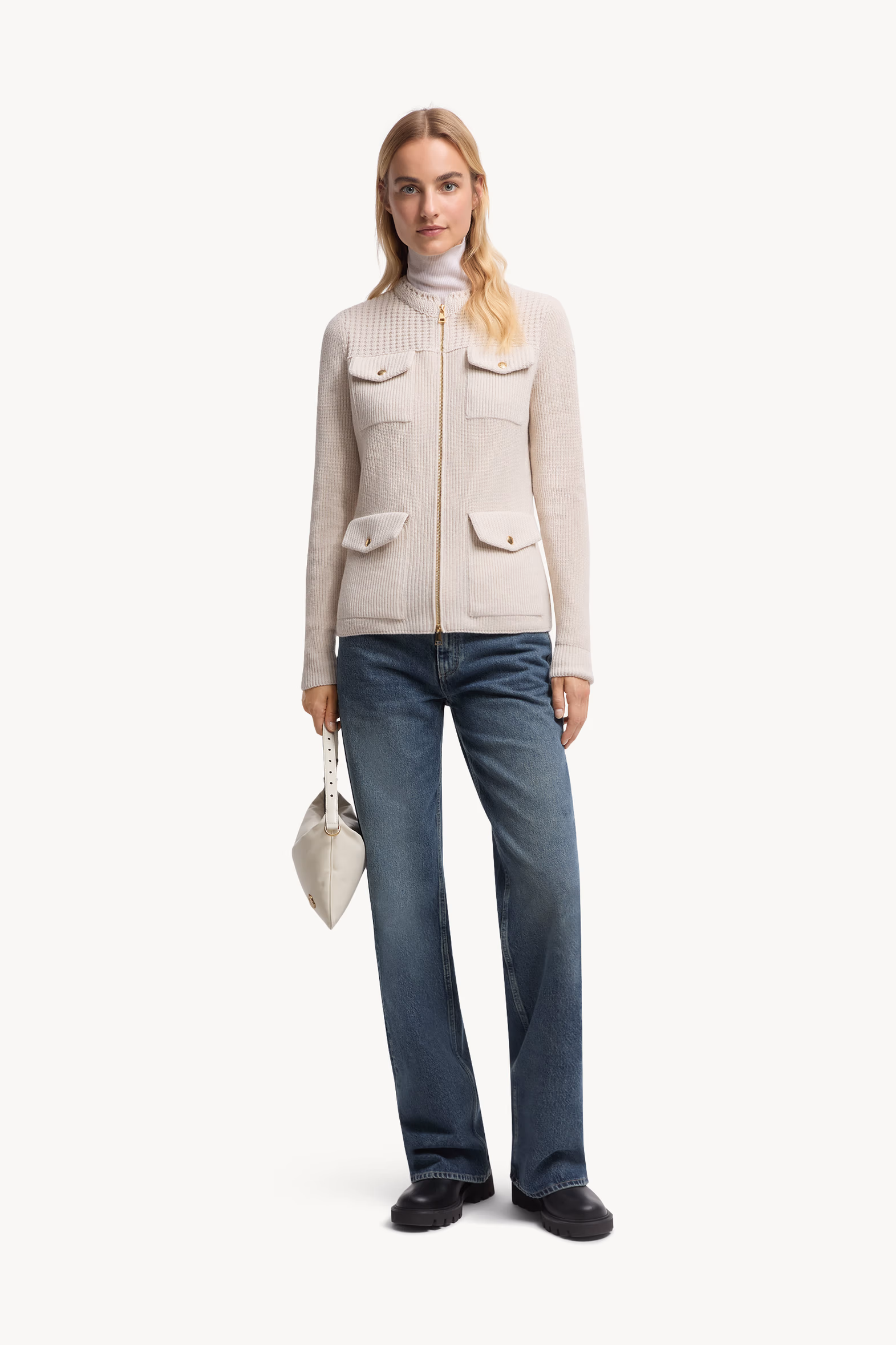 Cárdigan con cremallera de lana acolchada Mujer Blanco Moncler 0